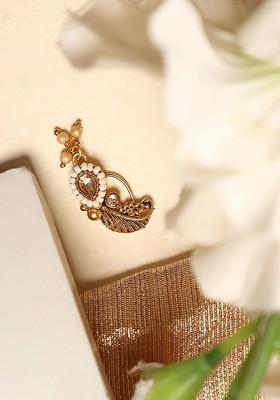 Gold Plated Cubic Zirconia Studded And Beaded Stud Nosepin