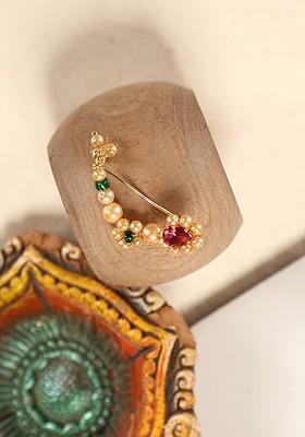 Gold Plated Cubic Zirconia Studded And Beaded Stud Nosepin
