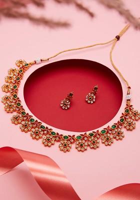 Gold Plated Stones Studded Jewellery Set