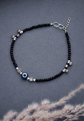 Silver Plated Artificial Stones and Beads Anklet