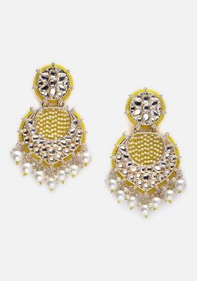 Gold-Plated Kundan-Studded And Pearls Beaded Classic Drop Earrings