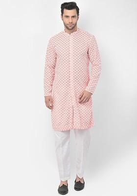 Ethnic Motifs Embroidered Chikankari Pure Cotton Kurta With Trouser