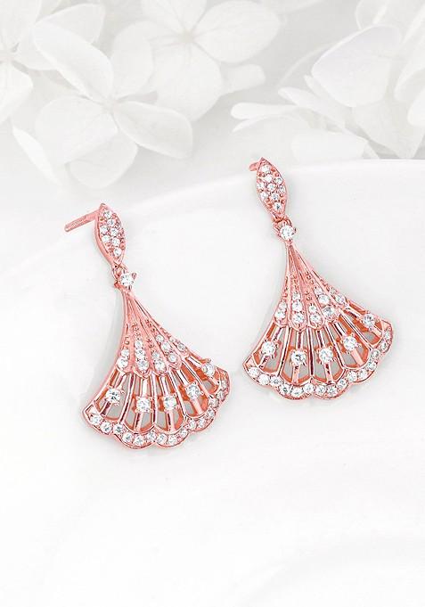 Indya X Giva 925 Sterling Silver Rose Gold Plated Zircon Studded Contemporary Drop Earrings