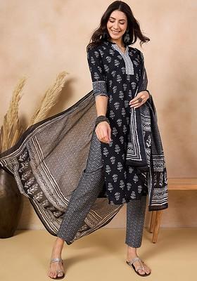 Ethnic Motifs Printed Regular Pure Cotton Kurta With Trousers And Dupatta