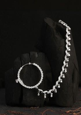 Rhodium Plated Stones Studded Chained Nosepin