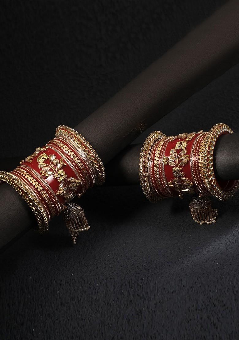 Set Of 26 Gold Plated Kundan Studded Wedding Chuda Bangles