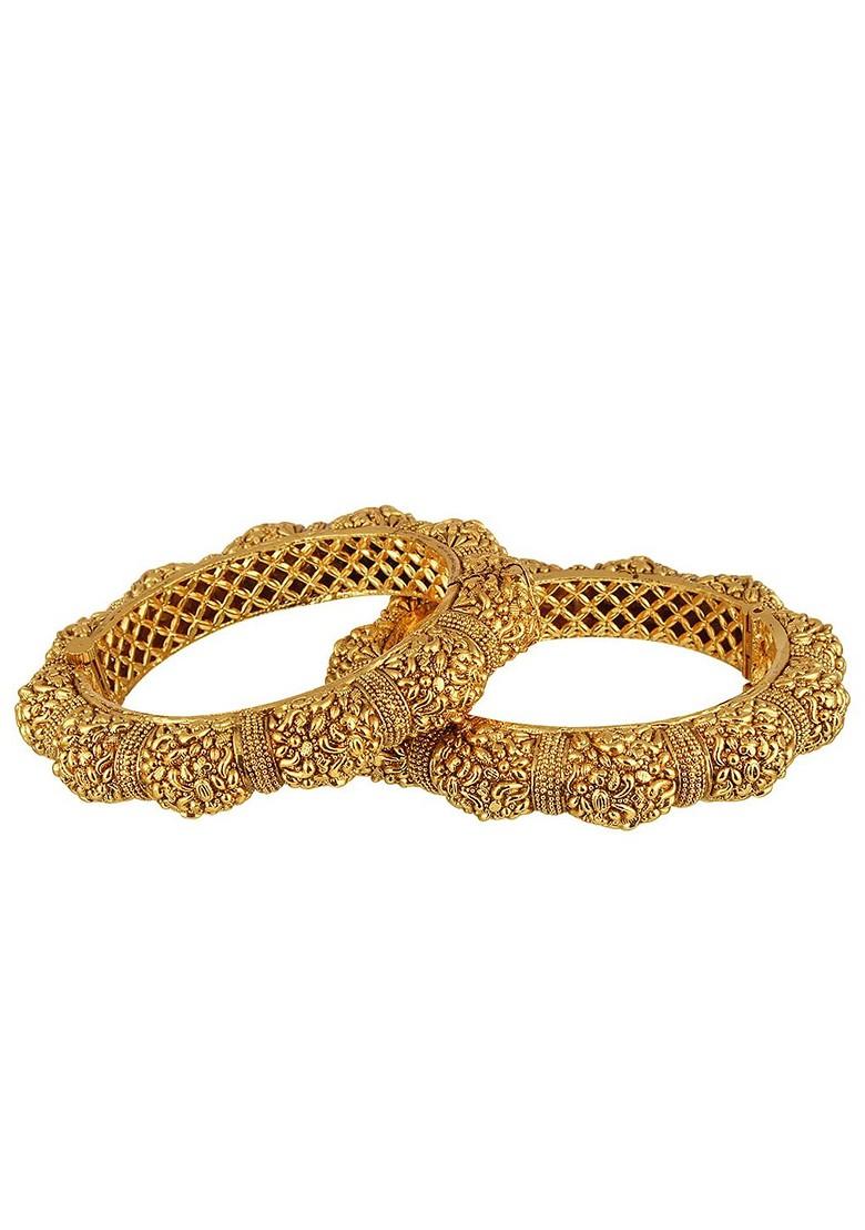 Set Of 2 24 CT Gold Plated Antique Bangle