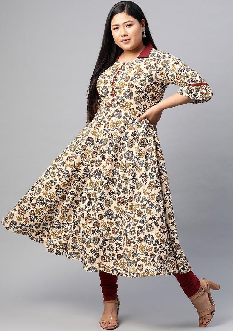 Women Ethnic Motifs Printed Flared Sleeves Mirror Work Kurta