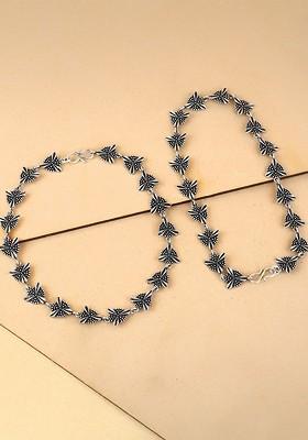 Set Of 2 Silver Plated Floral Anklets