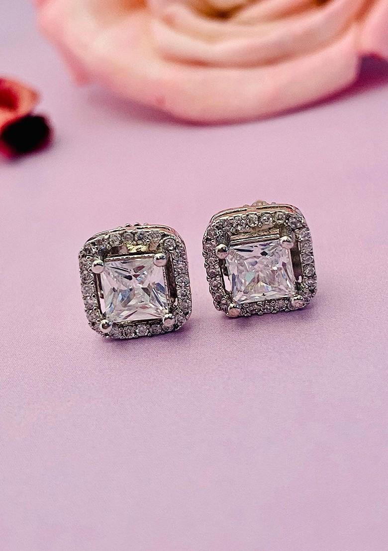 Silver Diamond selling Square Stud Earrings