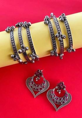 German Silver Silver Plated Stone Studded Jewellery Set