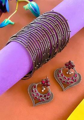 German Silver Silver Plated Stone Studded Jewellery Set