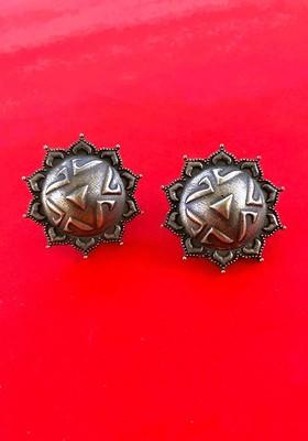 German Silver Plated Textured Oxidised Studs Earrings