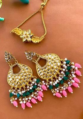 Gold Plated Kundan Stone Studded Jewellery Set