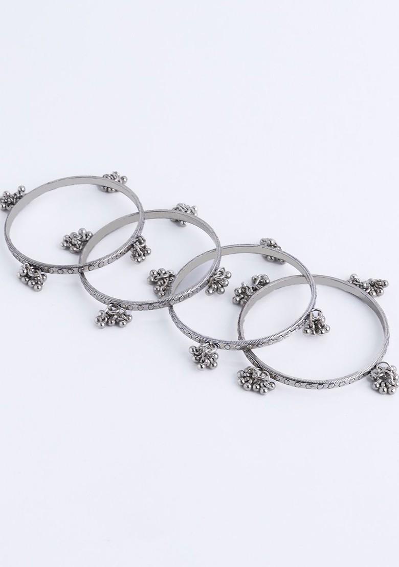 Buy Women Set Of 4 Silver Plated Jhumka Detail Bangles