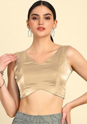 V Neck Sleeveless Tissue Saree Blouse