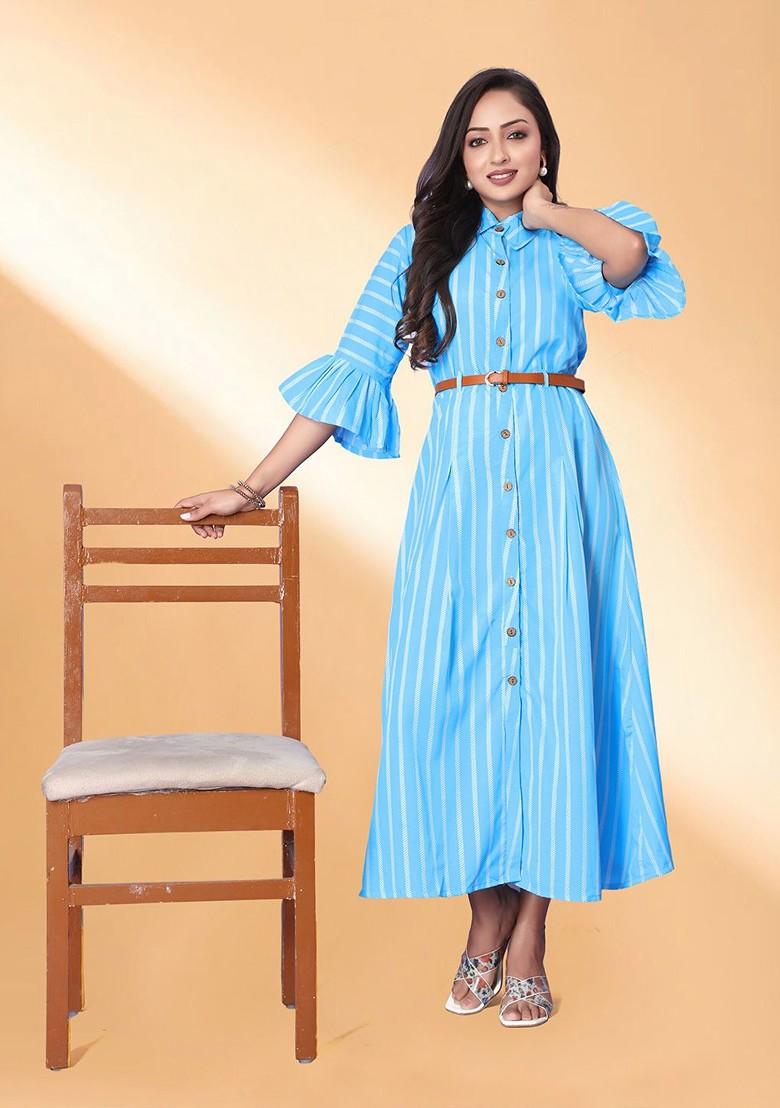 Striped Gown With Belt Maxi Dress