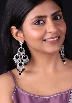 Silver Plated Beads Beaded Contemporary Drop Earrings