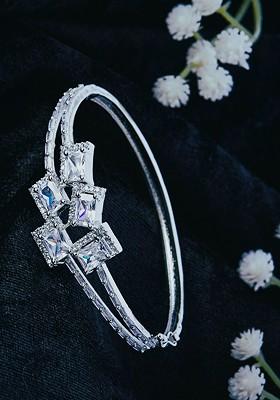 Silver Plated Cubic Zirconia Bangle Style Bracelet