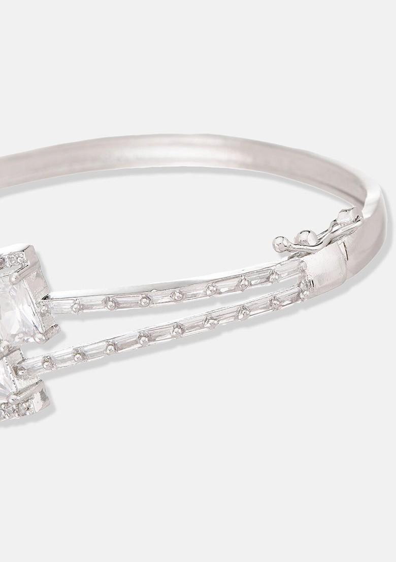 Silver Plated Cubic Zirconia Bangle Style Bracelet