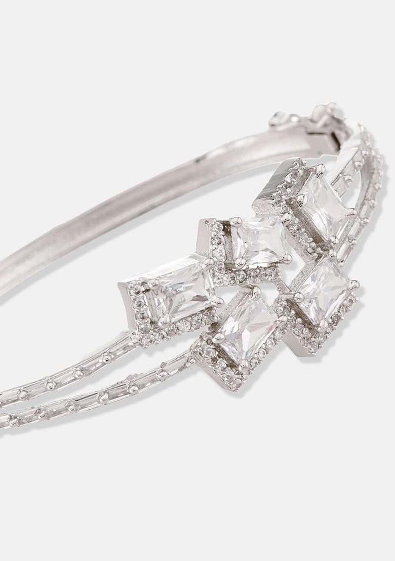 Silver Plated Cubic Zirconia Bangle Style Bracelet