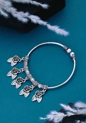 German Silver Sliver Plated Floral Shaped Bangle