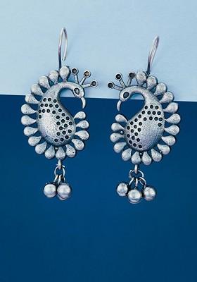 German Silver Silver Plated Paisley Shaped Drop Earrings