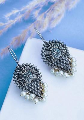 German Silver Plated Artificial Beads Beaded Drop Earrings