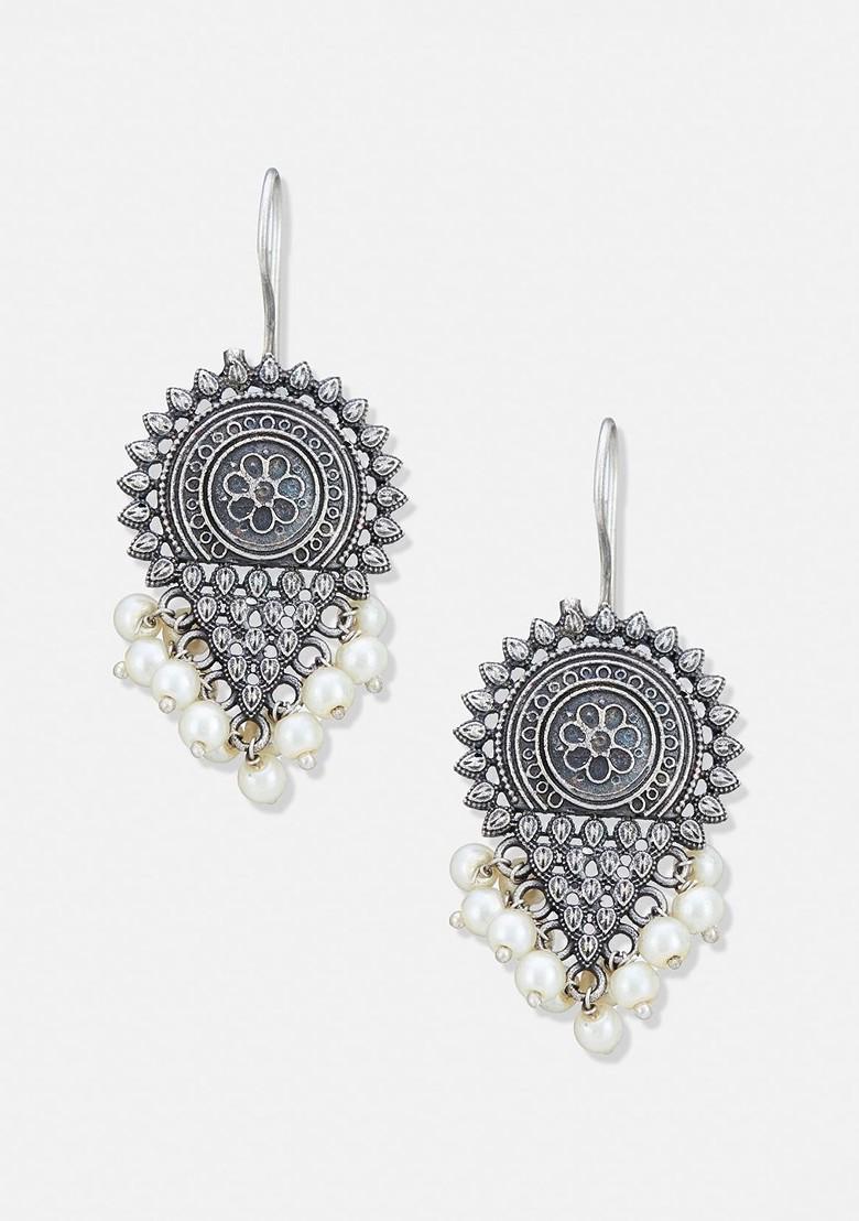 German Silver Plated Artificial Beads Beaded Drop Earrings