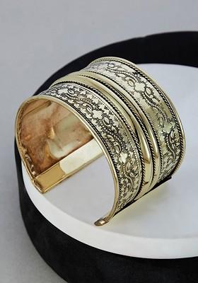 German Silver Floral Textured Cuff Bangle