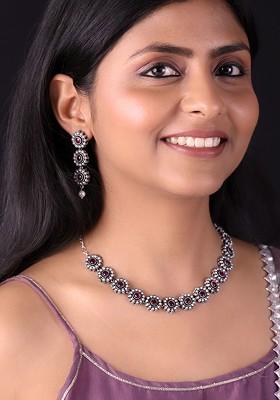 Silver Plated Stone Studded Jewellery Set