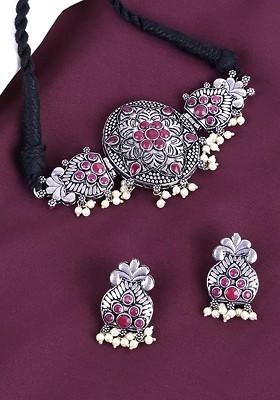 Silver Plated Stone Studded Jewellery Set
