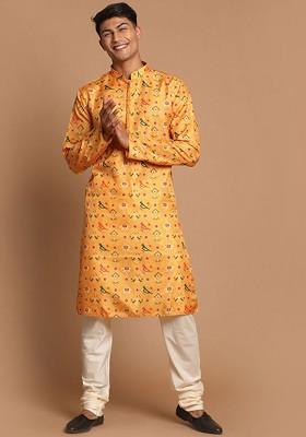 Ethnic Motifs Printed Regular Cotton Silk Kurta With Pyjamas