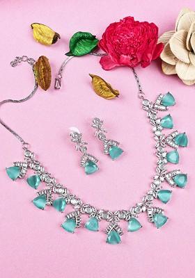 Silver Plated Cz And Ad Studded Necklace Set