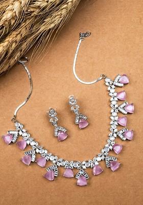 Silver Plated Cz And Ad Studded Necklace Set