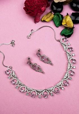 Silver Plated Cz And Ad Studded Necklace Set