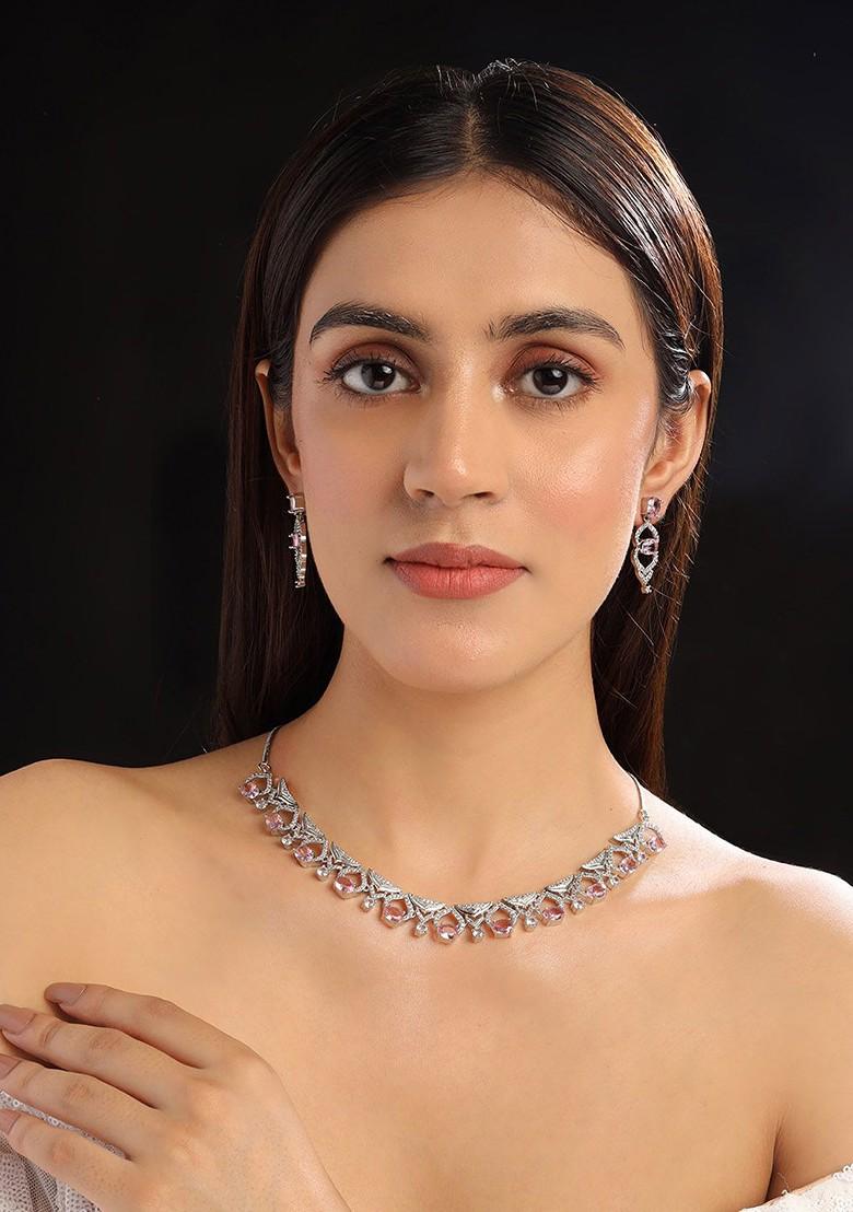 Silver Plated Cz And Ad Studded Necklace Set
