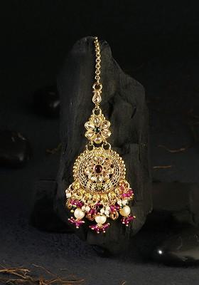 Rose Gold Plated Artificial Stones Studded Maang Tikka