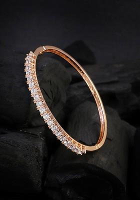 Women Rose Gold Plated Artificial Stones Studded Bangle Style Bracelet