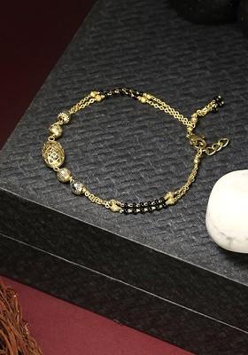 Women Gold Plated Artificial Stones Studded Bead Charm Bracelet