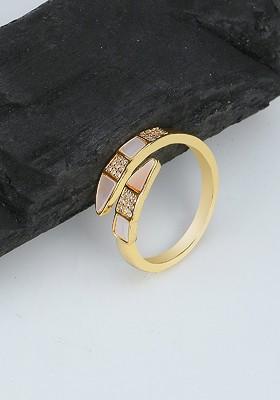 Gold Plated Stone Studded Mother Of Pearl Adjustable Finger Ring