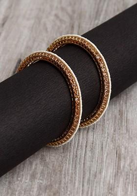 Set Of 2 24 CT Gold Plated Stone Studded Bangles
