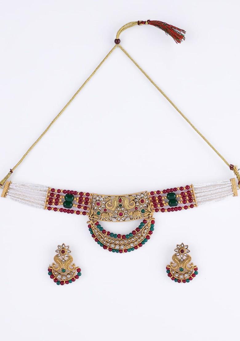 PANASH  Gold Plated Kundan Studded And Pearl Beaded Jewellery Set