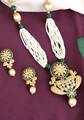 Gold Plated Stoned Studded Beaded Jewellery Set
