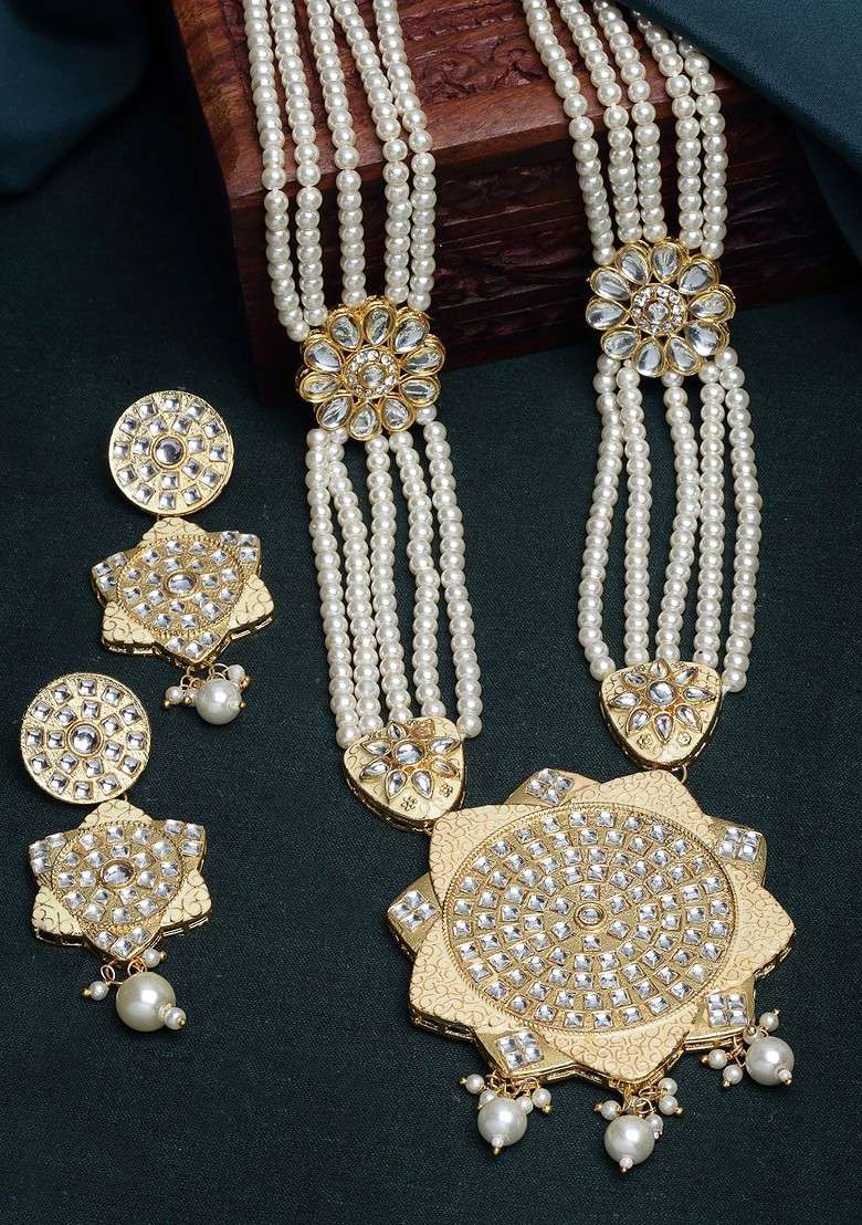 Gold Plated Stone Studded Jewellery Set - Indya