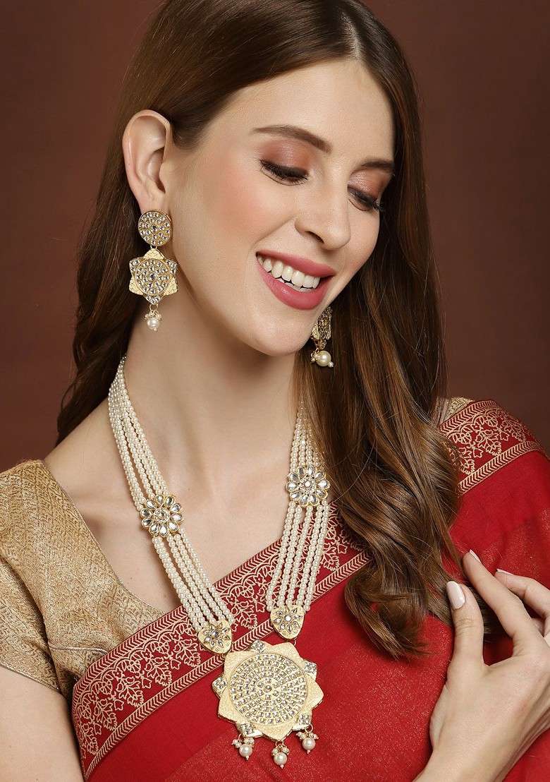 Gold Plated Stone Studded Jewellery Set - Indya