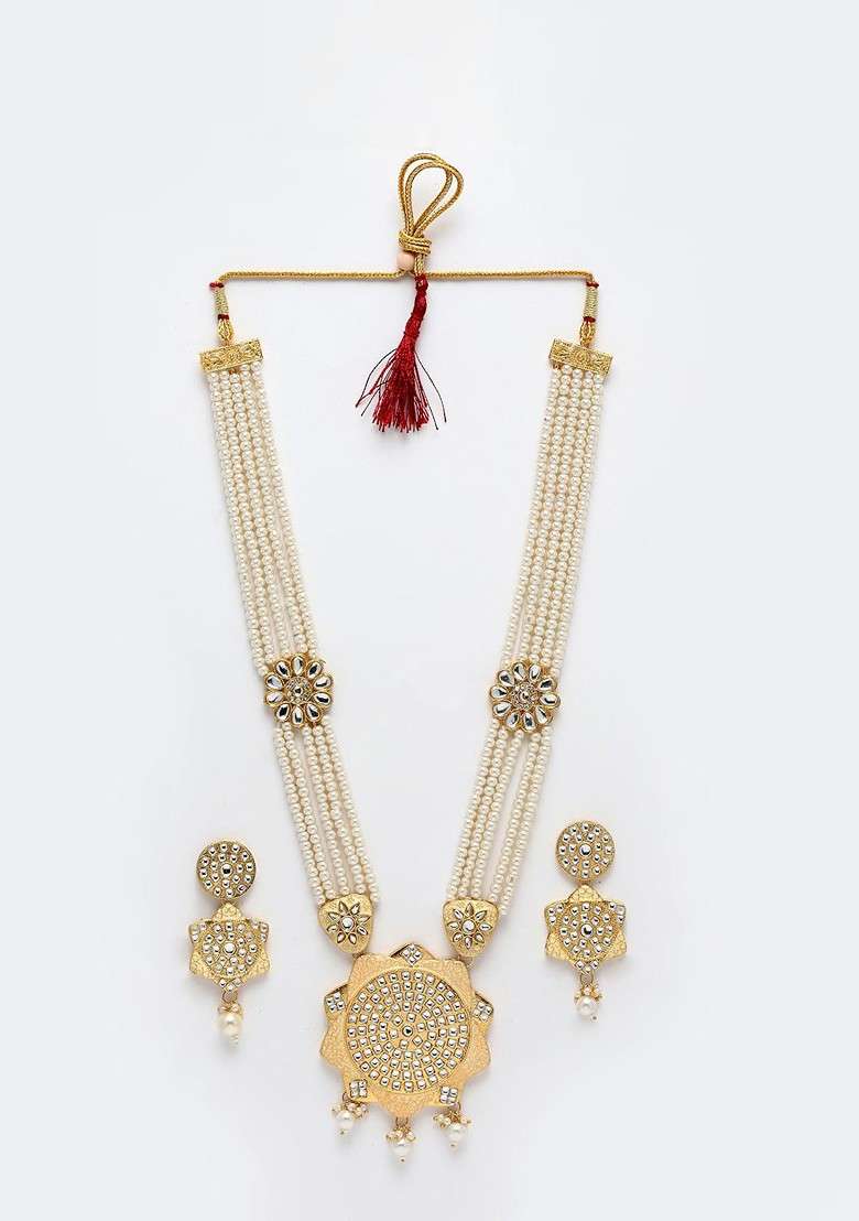 Gold Plated Stone Studded Jewellery Set - Indya