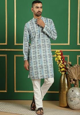 Ethnic Motifs Printed Regular Thread Work Kurta And Pyjamas