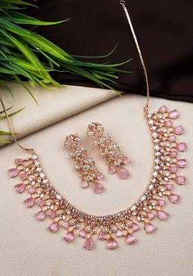 Rose Gold Plated American Diamond Necklace Set