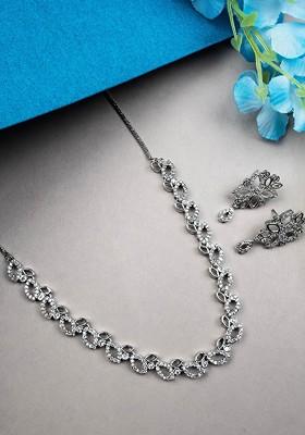 Silver Plated Ad Studded Necklace Set